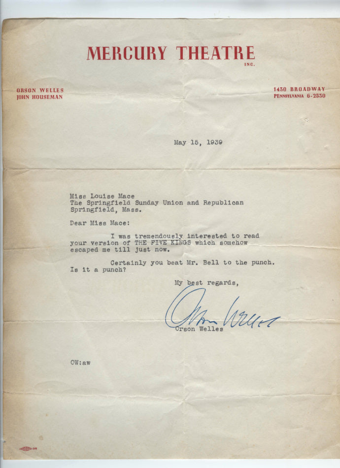 Orson Welles Typed Letter Signed (1939)