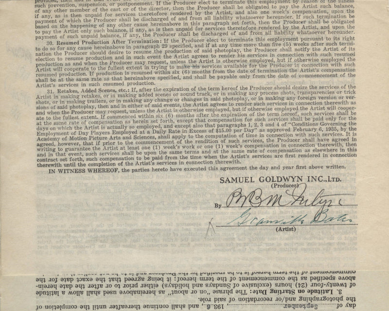 Granville Bates (Character Actor; Of Mice and Men, My Favorite Wife) Signed Document