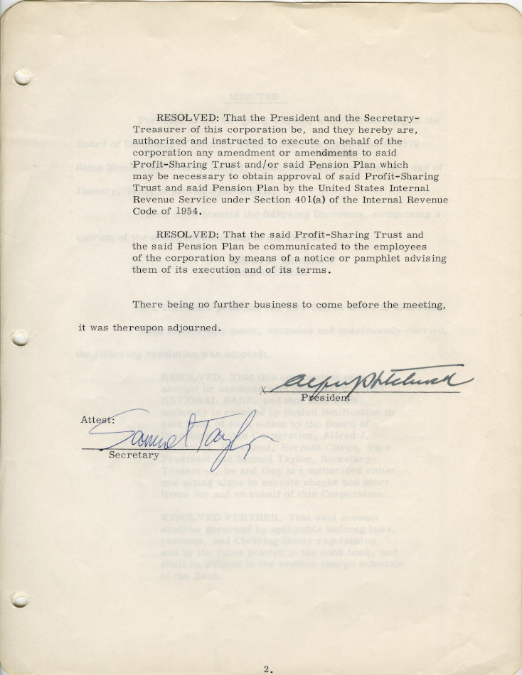 Alfred Hitchcock Signed Document