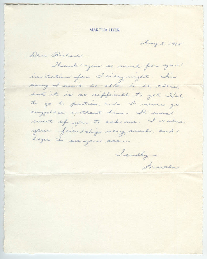 Martha Hyer Autograph Letter Signed
