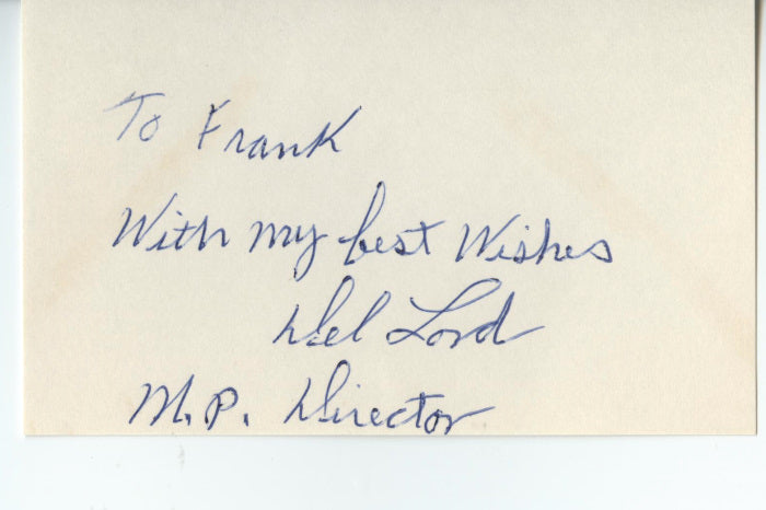 Del Lord (Three Stooges Director, Mack Sennett Keystone Kop) Autograph