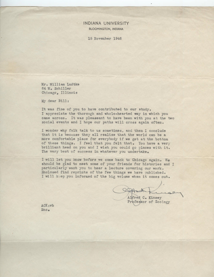 Alfred C. Kinsey (Controversial Sexologist; Author of Sexual Behavior in the Human Male and Sexual Behavior in the Human Female) Typed Letter Signed