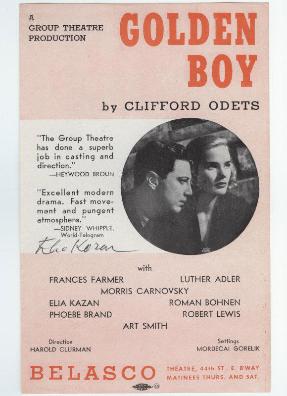 Frances Farmer, Elia Kazan, and More Signed Playbill (Golden Boy, 1937)