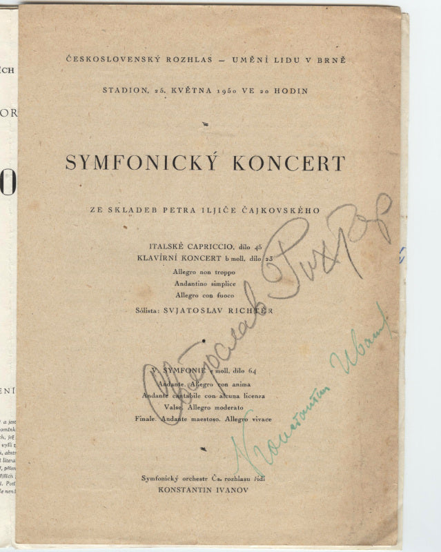 Sviatoslav Richter Signed Program (Brno, 1950)